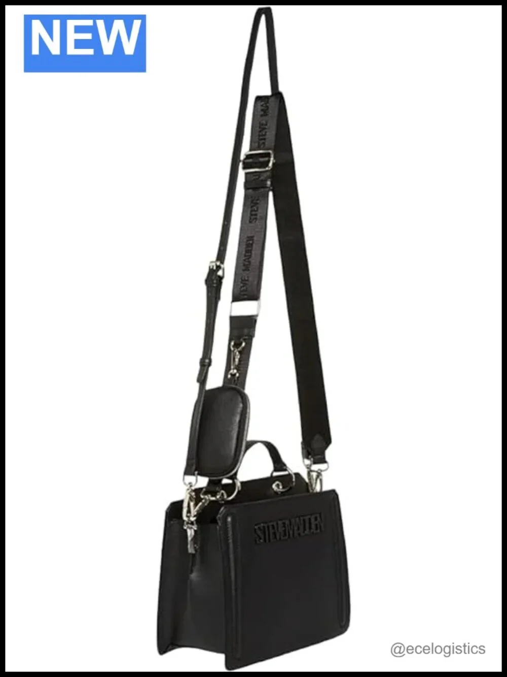 Convertible Tote Bag with Studs - Faux Leather Crossbody